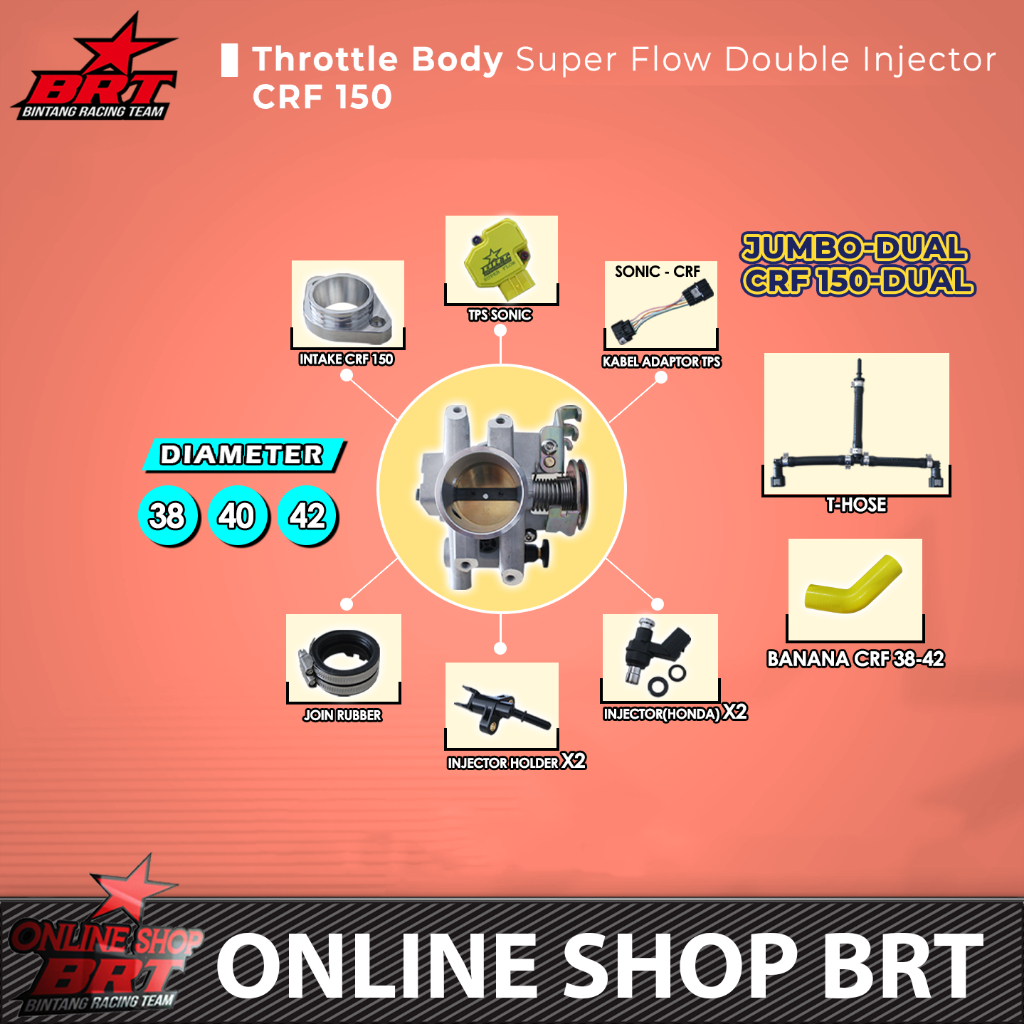 TB THROTTLE BODY SUPER FLOW BRT CRF 150 JUMBO DUAL DOUBLE INJECTOR