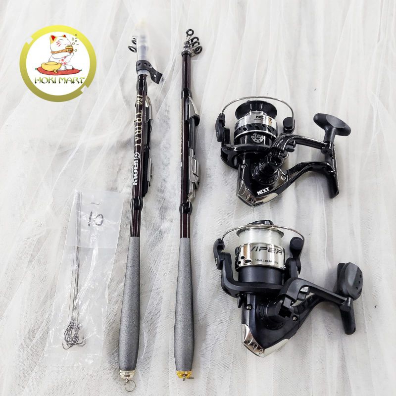 Joran set udang telescopic iroly tribal + kail seling udang + reel