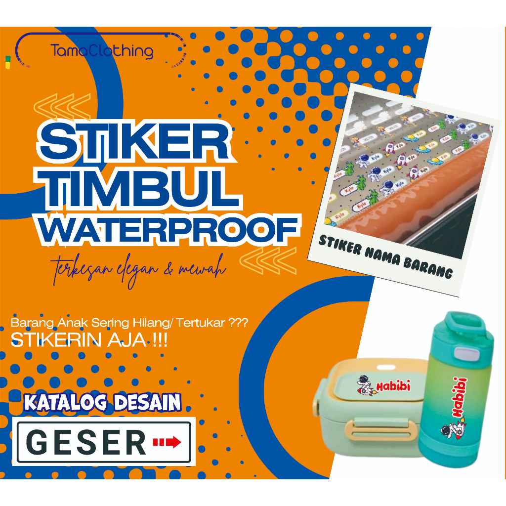 

Stiker CUSTOM KHUSUS SENDOK, PIRING ,KOTAK MAKAN, BOTOL, PENSIL, DLL // TIMBUL waterproof anti lepas stiker nama anak untuk barang