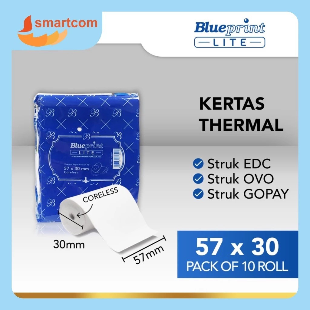

Kertas Thermal Struk Kasir Blueprint Lite 57x30 1 Pack isi 10 Roll