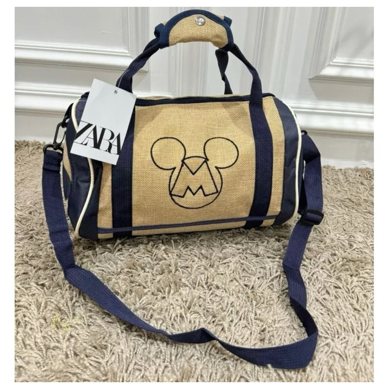 Batam Tas duffel canvas mickey beige blue / shoulder bag