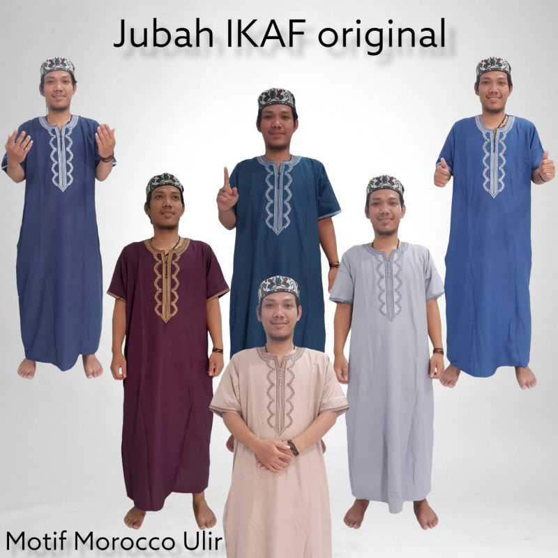 AL ASAS Jubah pria import ikaf lengan pendek motif ulir maroco