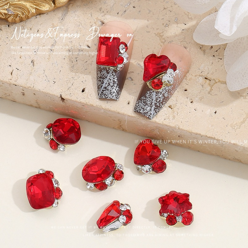 Aksesoris Kuku Diamond Kristal Batu Swarovski Merah Permata Nail Accessories Red Crystal Diamond Swa
