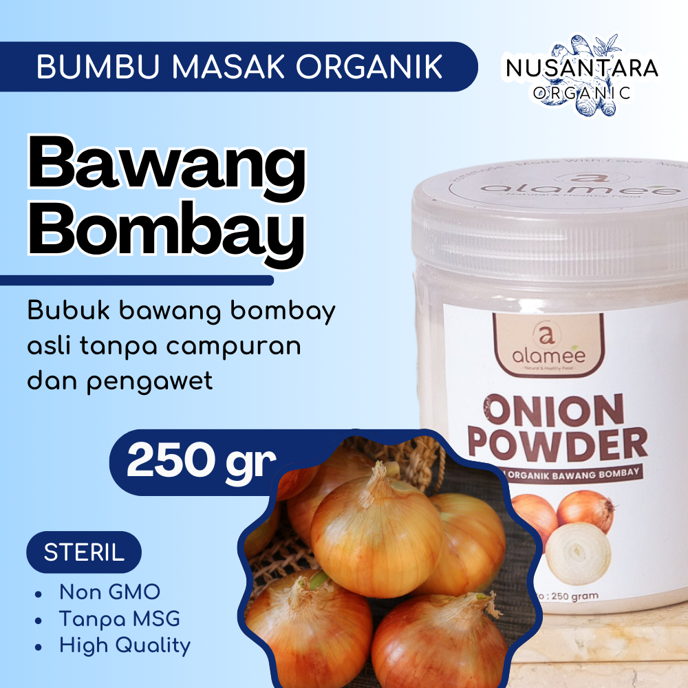 

ALAMEE Bubuk Bawang Bombay Toples 250 gram Onions Powder Bumbu Masak Dapur Organik Rempah Rimpang