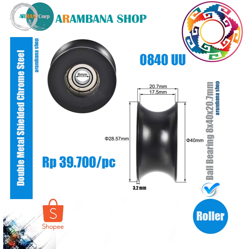 U groove shaped wheel rubber roller guide wheel bearing door and window ‎U 0840 UU