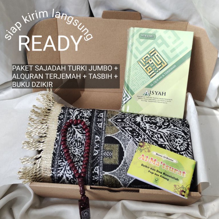 Super Baru Paket Sajadah Turki Jumbo Alquran Terjemah Tasbih Buku Dzikir Seperangkat Alat Sholat Had
