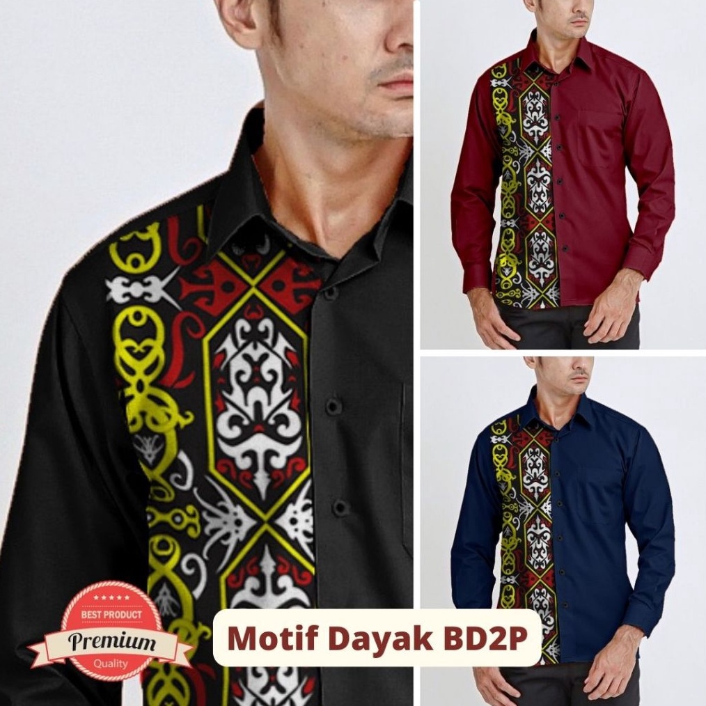 Angelaco Kemeja Batik Pria Panjang Pendek Motif Dayak Kalimantan BD2