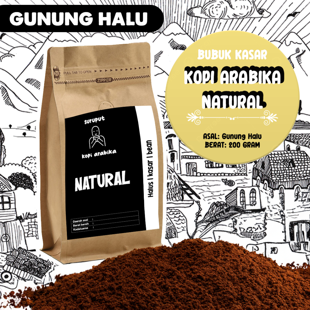 

Gunung Halu natural 200gram-Olahan Natural jenis bubuk Semi Kasar