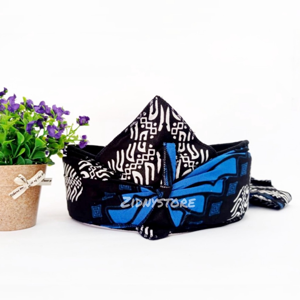 Ikat Kepala Tradisional Batik Sunda Iket Sunda Totopong TERBUKA Biru hitam