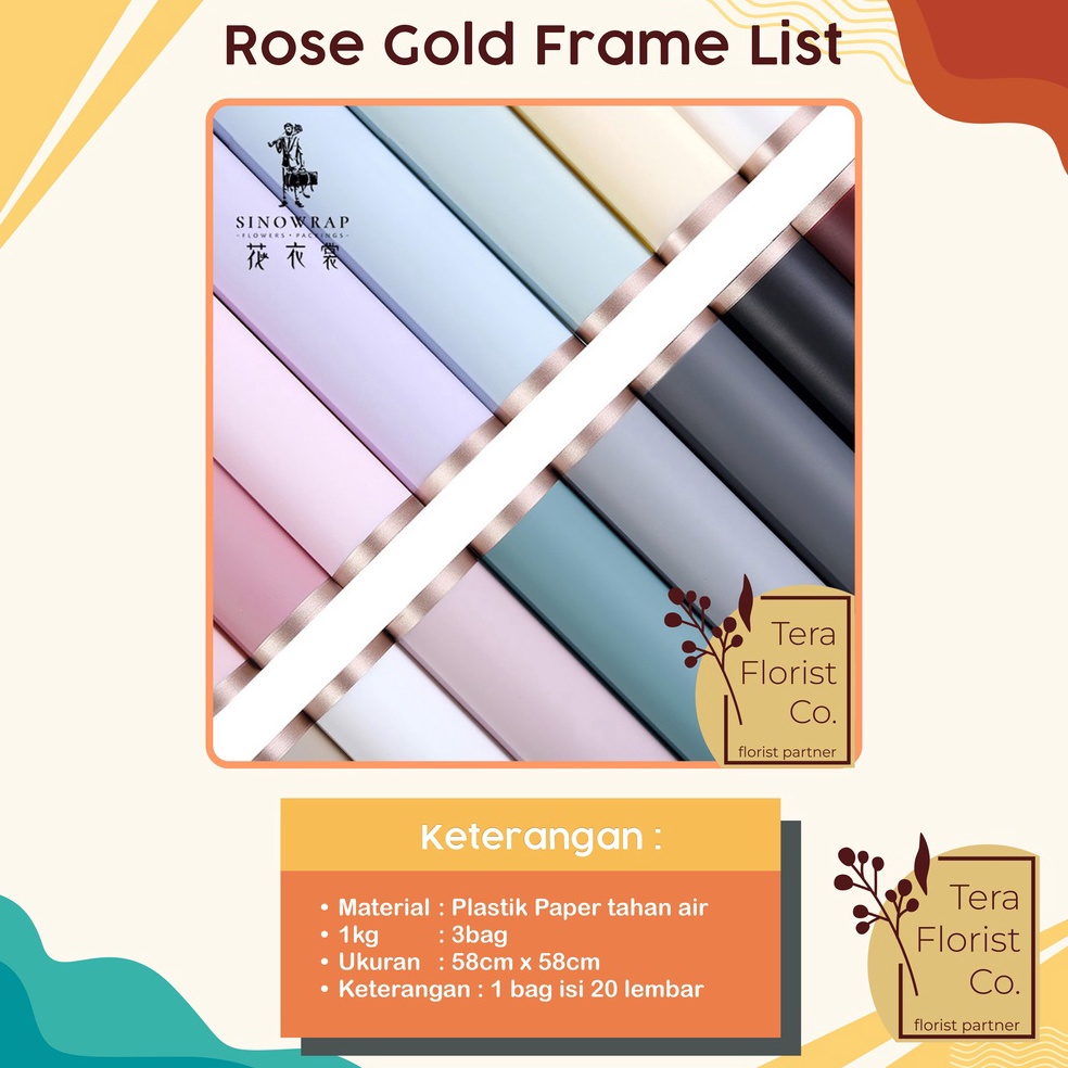 

Lebih Istimewa 2 Lembar Cellophane Rose Gold Frame List Kertas Bunga Flower Wrapping Kertas Buket Wrap Paper Bungkus Bouquet Waterproof Pembungkus Kado PGDM