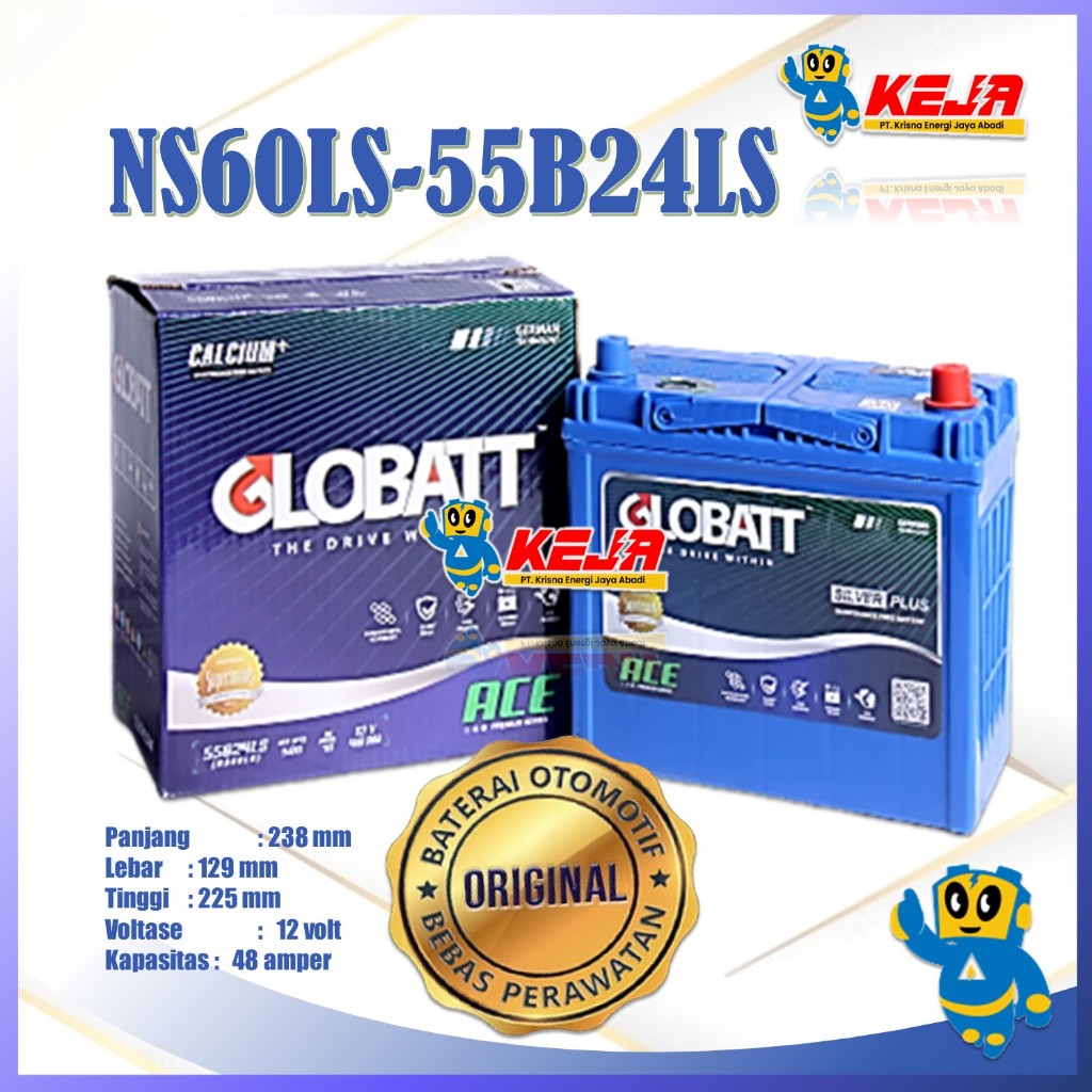 Aki Mobil GLOBATT MF NS60LS (55B24LS) untuk Wuling Cortez, Convero: Hyundai Stargazer: Suzuki Legacy