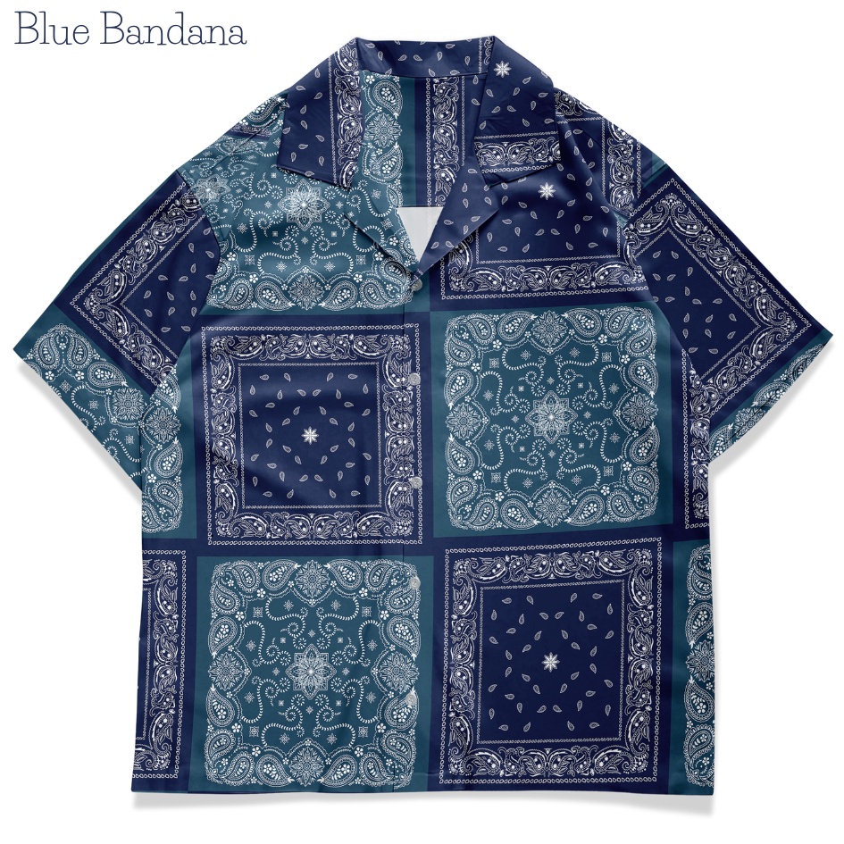 Kemeja Pria Lengan Pendek Motif  Blue Bandana