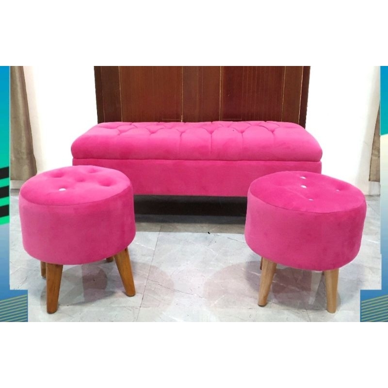 SOFA STOOL KOTAK MINIMALIS+STOOL BULAT 2 (1 set)