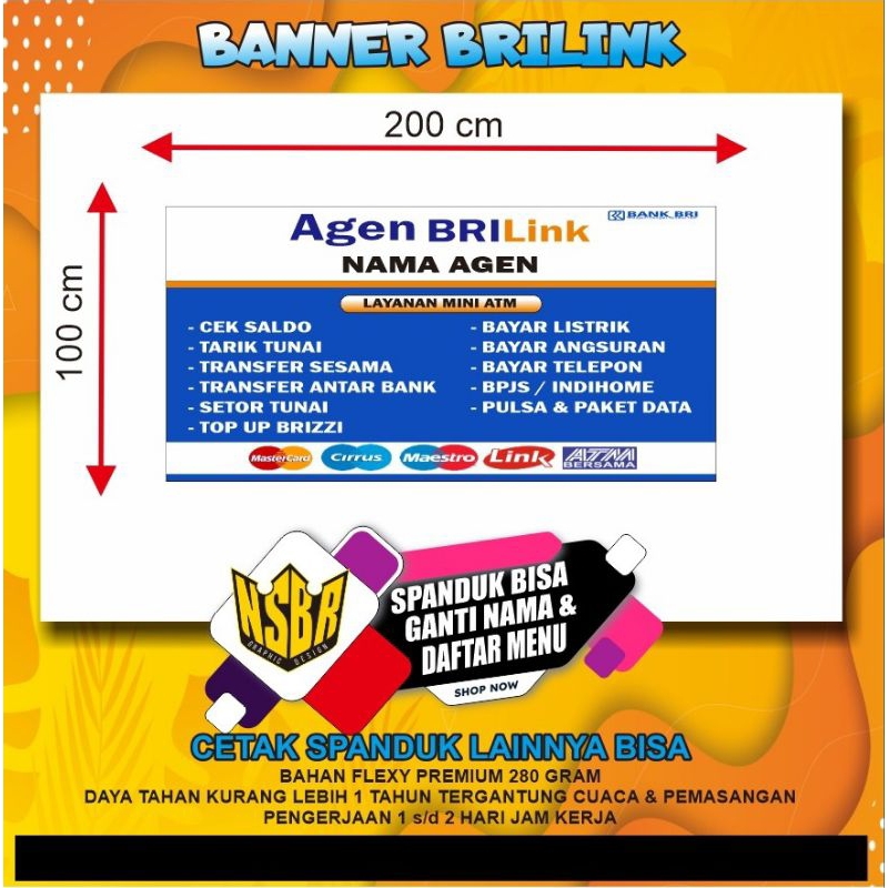 Cetak Spanduk Agen BRILink Ukuran 200x100cm-Bisa Edit Nama Agen-Tulisan-Gratis Desain