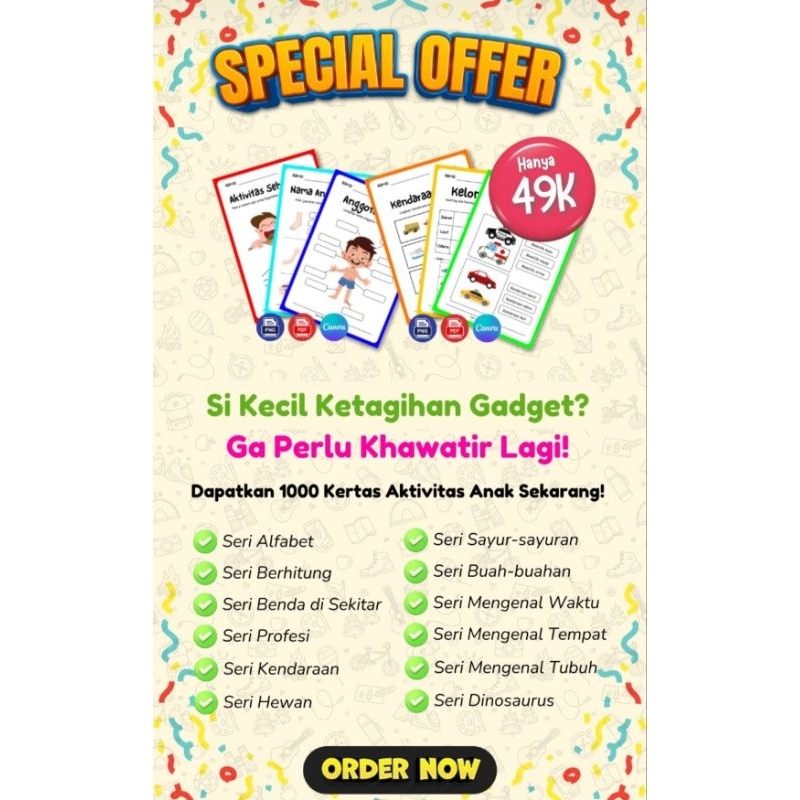 WORKSHEET PRINTABLE ANAK TK PAUD 1000 lembar +++