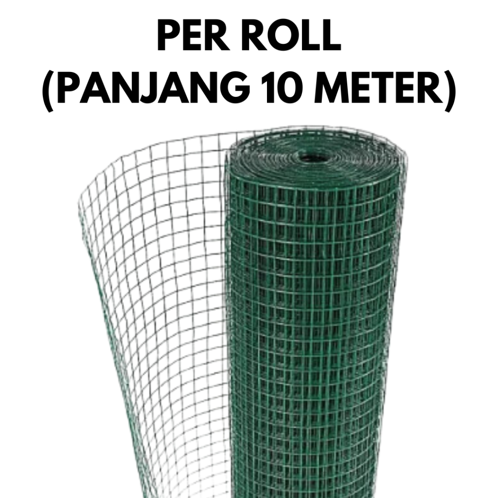 Per-Roll Kawat Loket Hijau 1/2 inch x 90 cm x 10 Meter Kawat Ram Pagar Kandang Ayam Lapis PVC 12 mm 