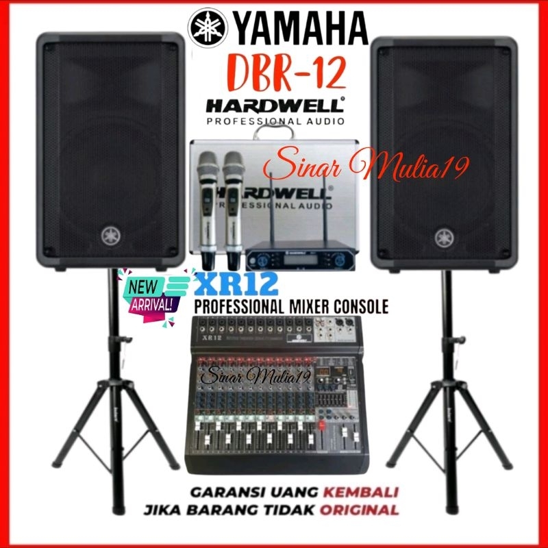 Paket Sound System YAMAHA DBR12 Mixer 12 Channel Hardwell XR12 Mic Wireless Hardwell CLX-1 [ Free Ha