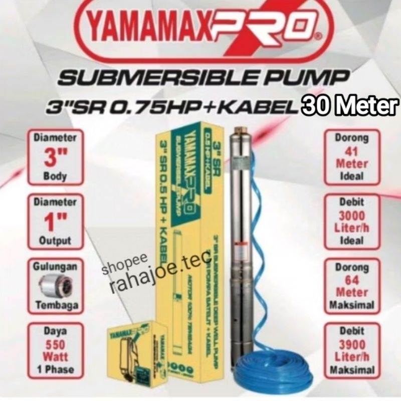 Submersible Pump 3" 0,75HP + Kabel 30M Yamamax Mesin Pompa Air Celup Satelit 3 Inch