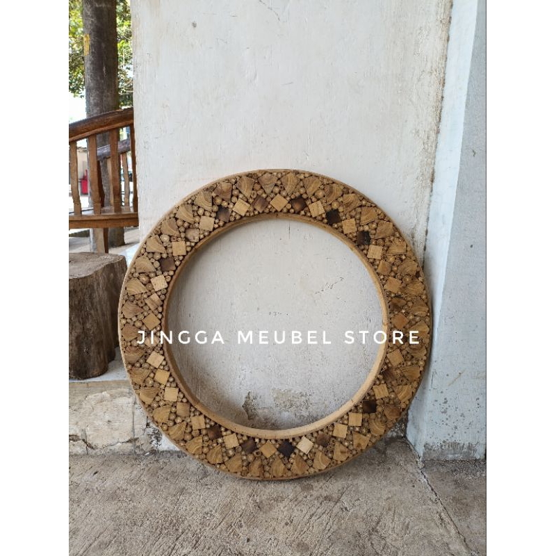 cermin jati cermin badan cermin kamar mandi cermin bulat pigura kayu jati antik Cermin Dinding