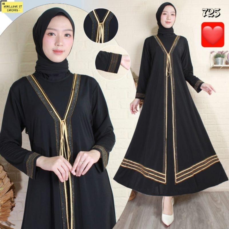 Baju Gamis Jersey Payet Ori Import India Long Dress 725 / Arab / Kaftan / Turki / Muslim / Wanita