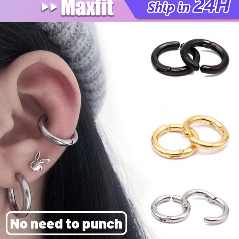 Berkualitas Anting Klip Tanpa Tindik Anting Bahan Stainless Steel Anting Jepit Bulat Polos Pria Dan 