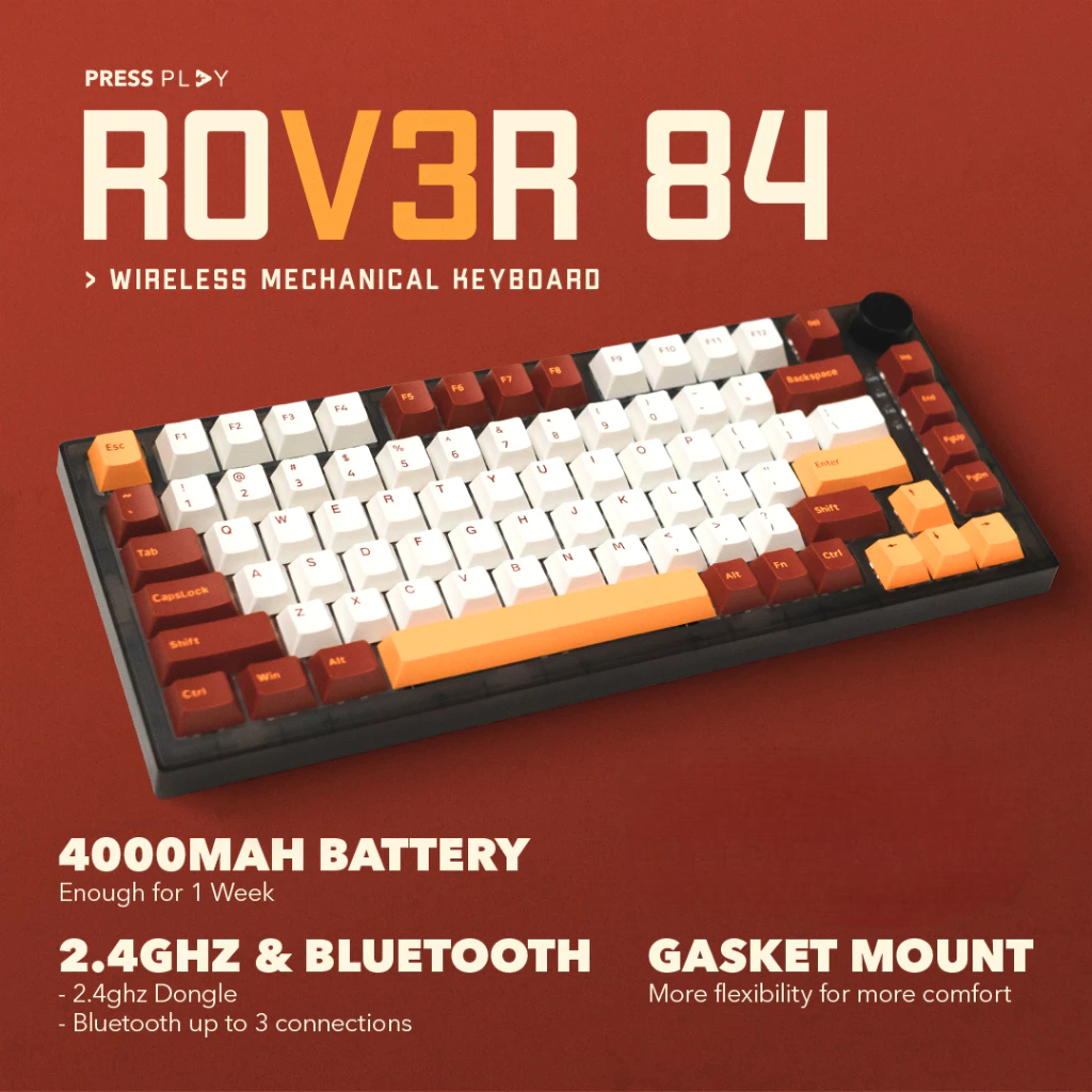 ROVER84 v3 Wireless Mechanical Keyboard Gasket Mount by Press Play Kailh Box White
