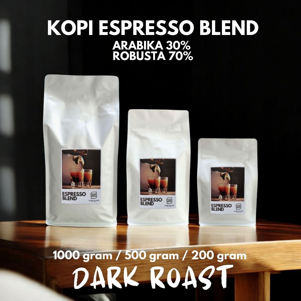 

Kopi arabika 30% robusta 70% dark roast / 200 gram / 500 gram / 1000 gram / 1 kg /biji bubuk storytelling coffee roasters