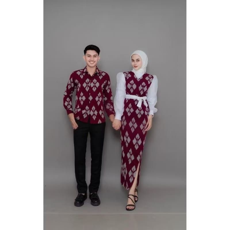 DRESS PADMA NEW ORGANZA MAROON FULL TENUN BLANKET BAJU COUPLE