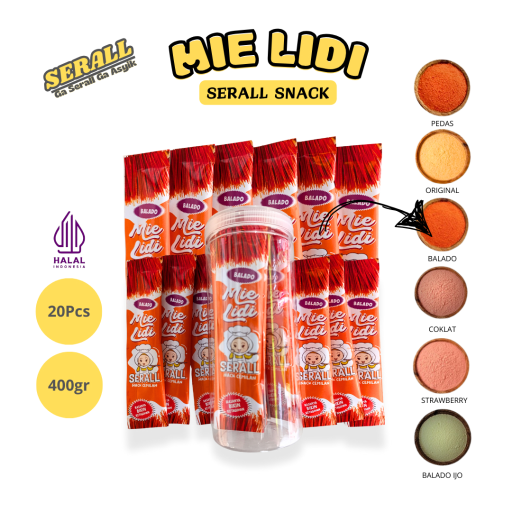 

SERALL Mie Lidi 400gr Isi 20 Pcs - Makanan Ringan (Balado)