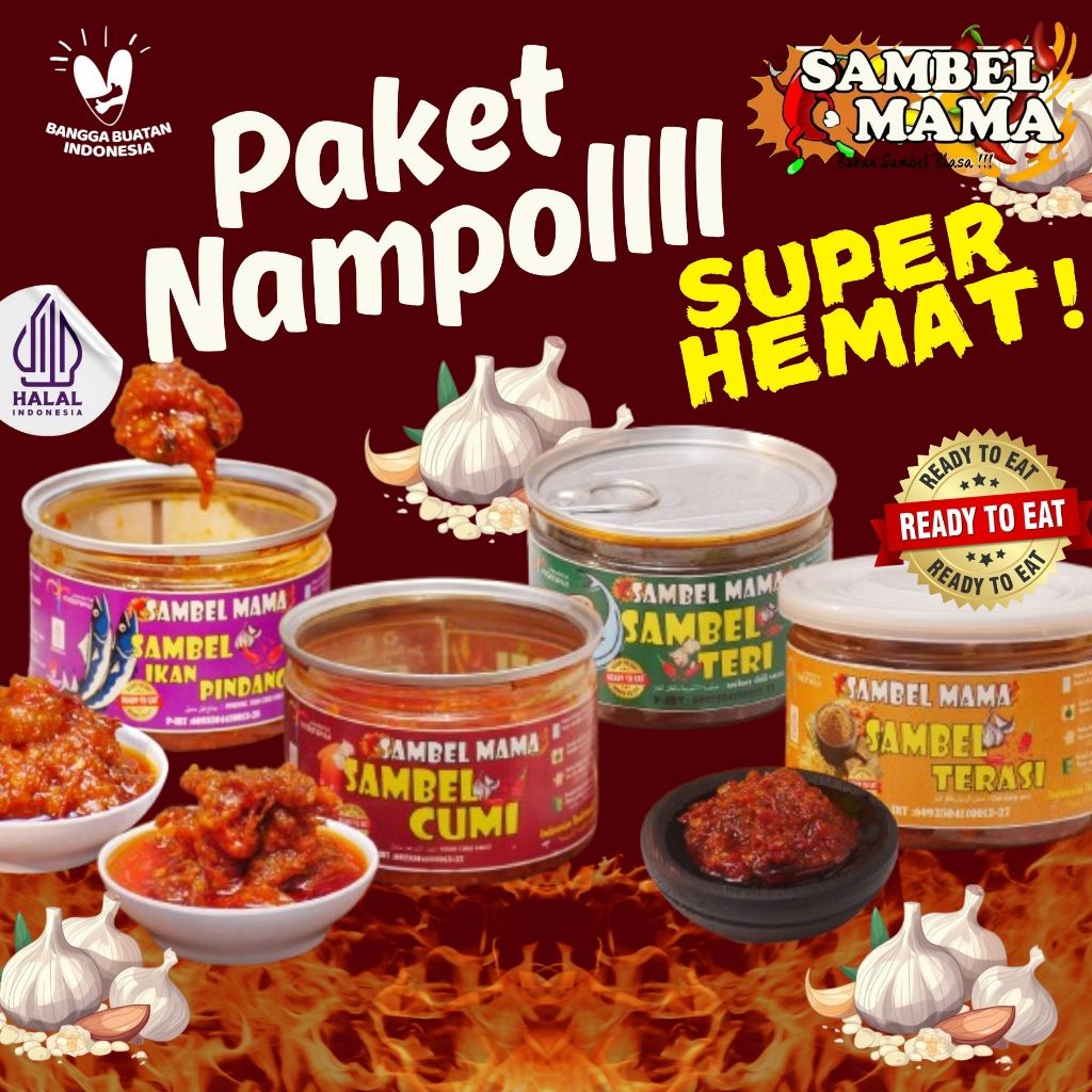 

PAKET NAMPOL !!! SAMBEL MAMA SAMBEL TERASI 200GR/ SAMBEL TERI 200GR/SAMBEL PINDANG 200GR/SAMBEL CUMI 200GR