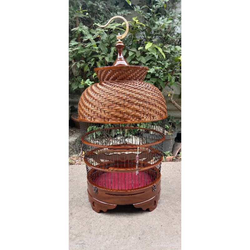 Sangkar perkutut full rajut mahkota rajut kayu jati ruji fiber tebok lepas