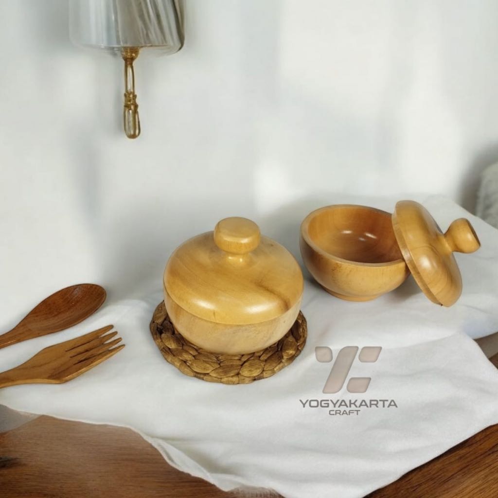 Mangkok tutup kayu mahoni mangkok sup mangkok sambal mangkok serbaguna finishing foodgrade.