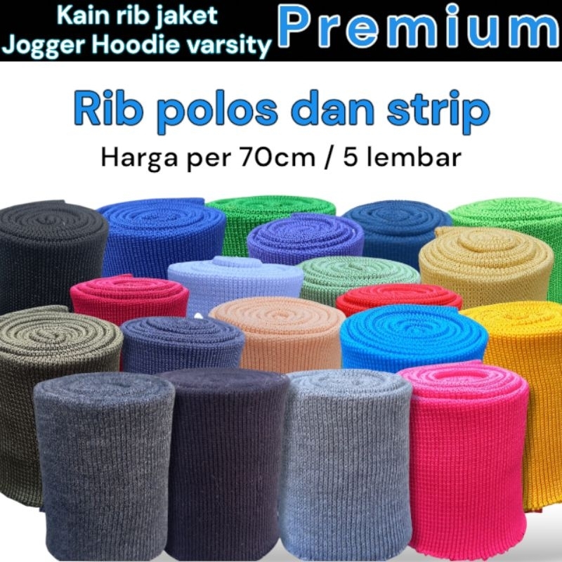Kain Rib/Bur rajut 1x1 babat 2x2 Warna polos dan setrip rib Polyester Premium