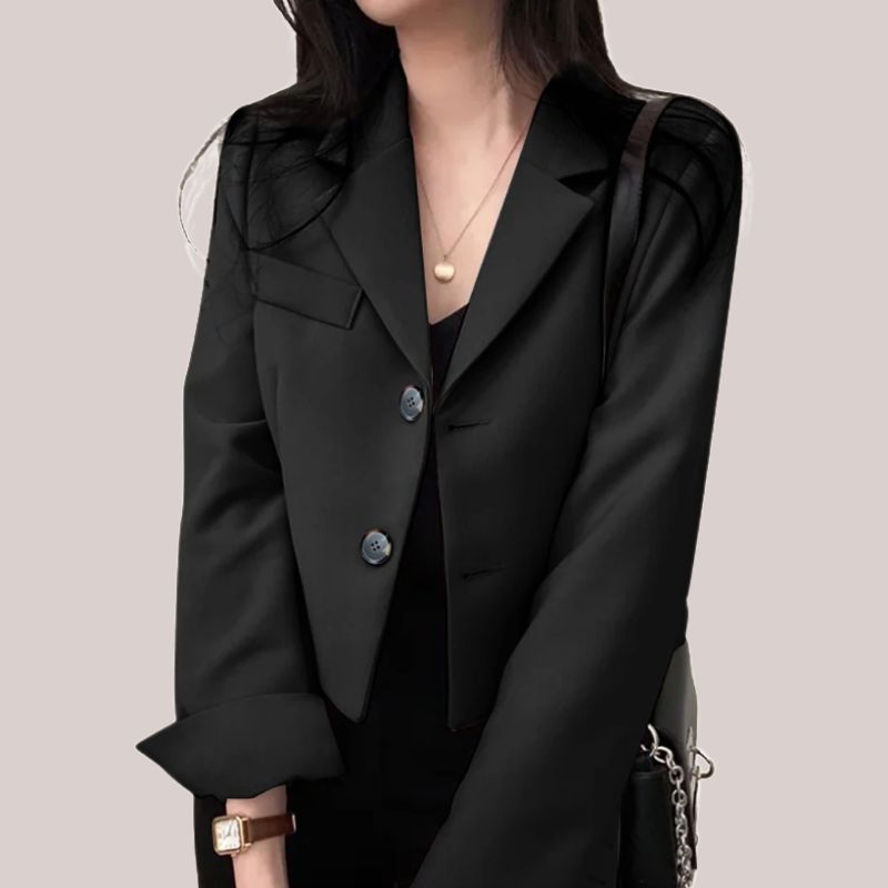 Jas Blazer Crop Wanita Outer Crop Wanita High Twist Hitam