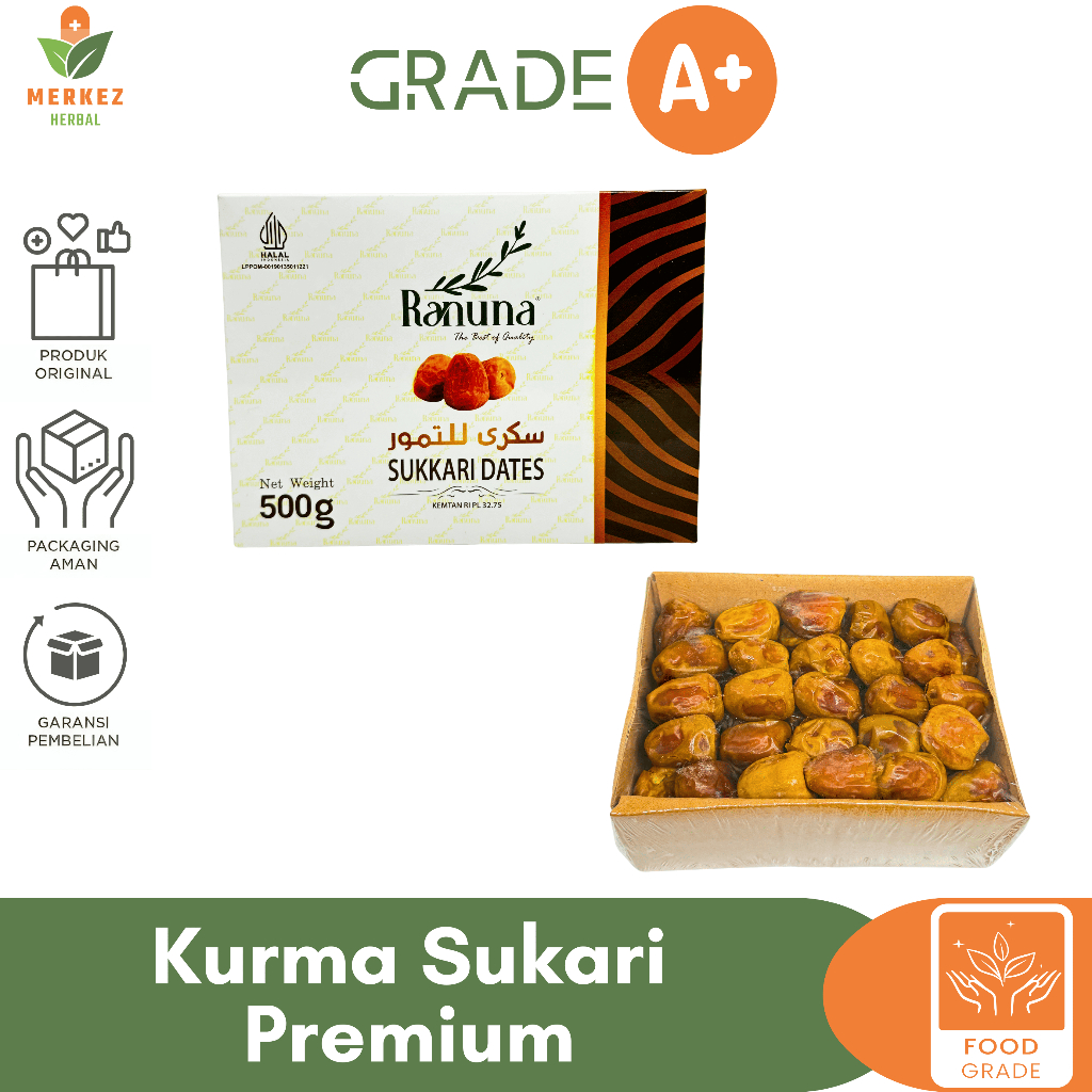 

Kurma Sukari Ranuna 500 Gram Grade A Premium | Kurma Sukkari Raja Lembut Oleh Oleh Haji dan Umroh