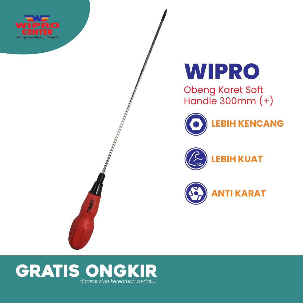 Obeng Karet Merah / Obeng Soft Handle Wipro ST4 4x300 ( + ) Merah Wipro