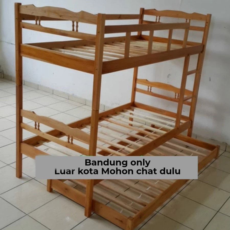 Ranjang Susun / Tingkat Ranjang Kayu 3 susun Ranjang sorong