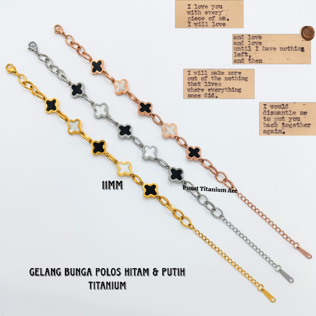 Gelang Rantai Bunga Polos Hitam Dan Putih Simple Anti Karat Dan Anti Luntur Titanium Stainless