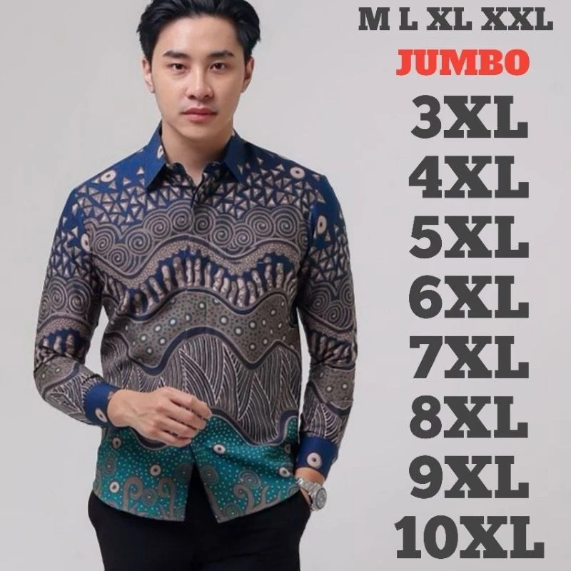 Promo Kemeja Batik Pria lengan panjang big size Kemeja batik jumbo 5XL 6XL 7XL 9XL 10XL