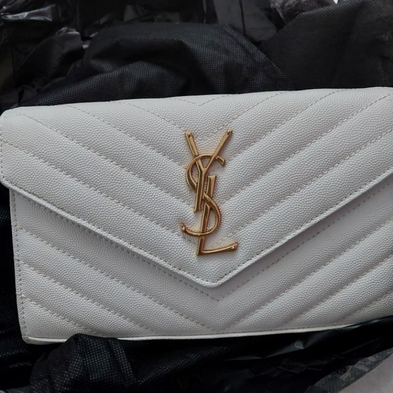 【昙磨TANMO】YVES SAINT LAURENT YSL TAS WANITA WHITE PUTIH SLING BAG WITH CHAIN