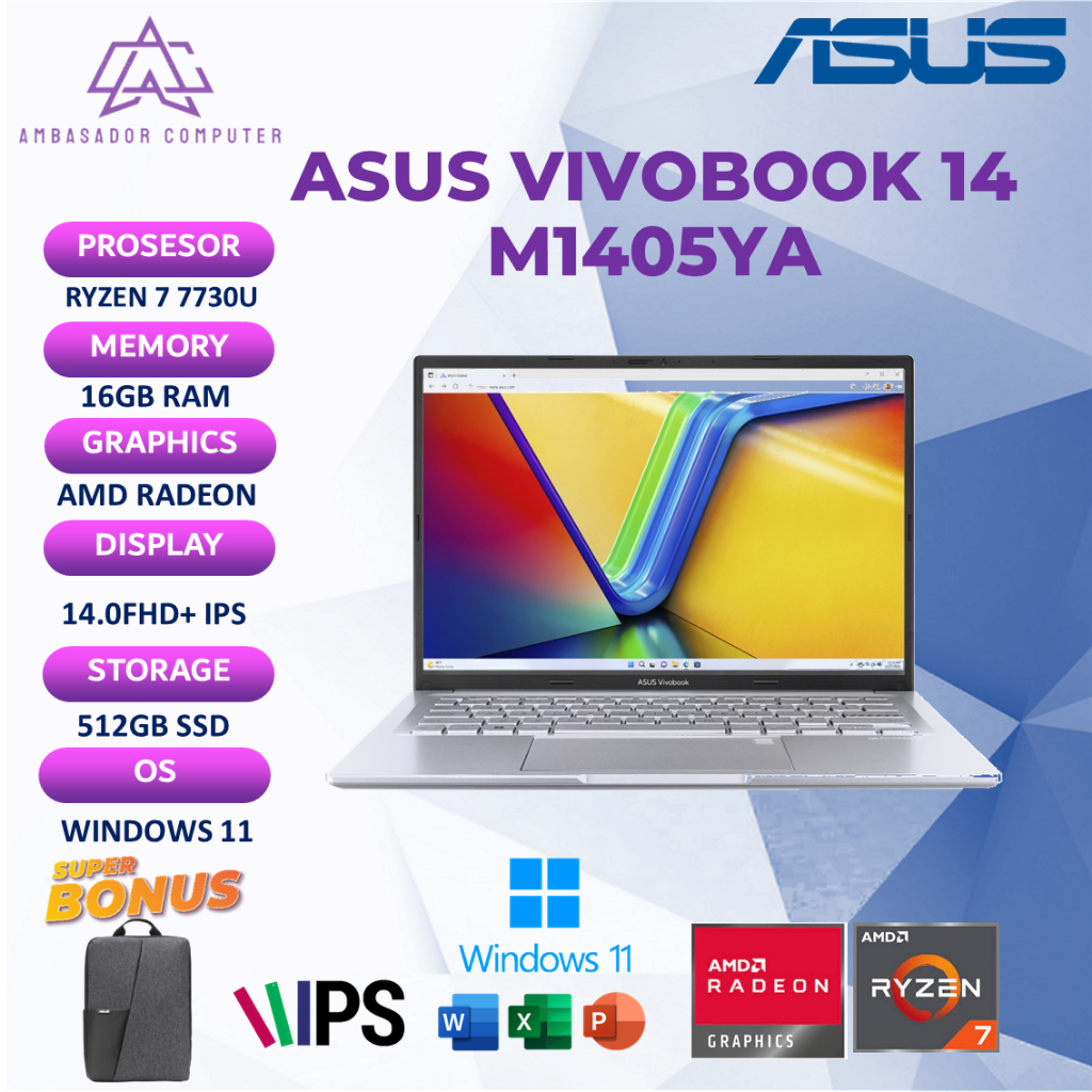 Asus Vivobook 14 M1405YA Ryzen 7 7730U 16GB 512GB Windows11+OHS IPS