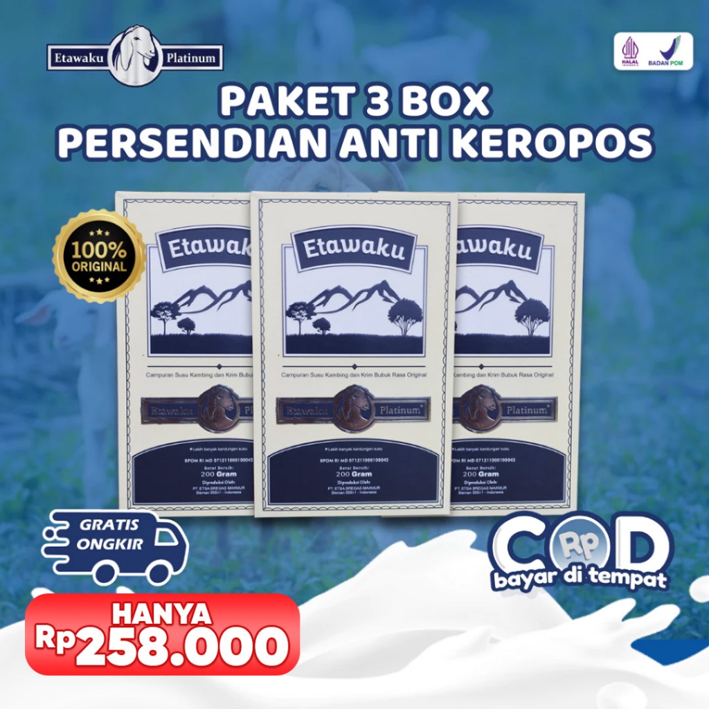 

Paket 3 Box Etawaku Platinum Susu Kambing Etawa Untuk Paru-paru Sehat Original 100% Asli