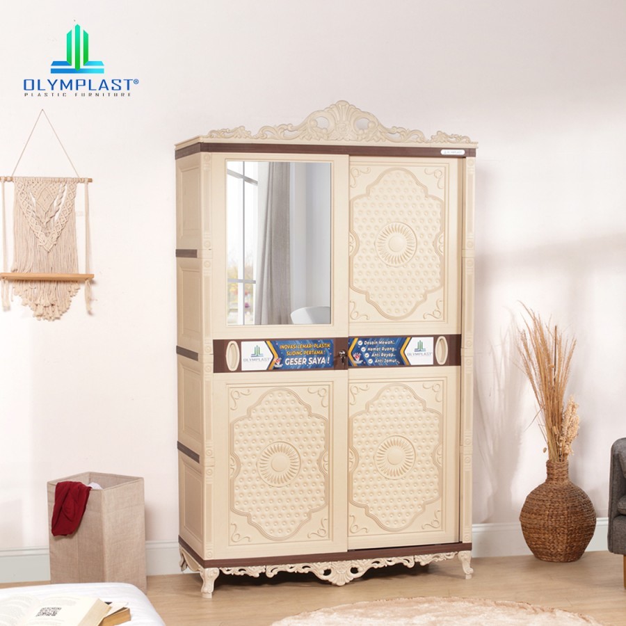 Olymplast OTC Sliding Classic Lemari Pakaian Baju 2 Pintu Geser Slide Door Cabinet Penyimpanan Kabin