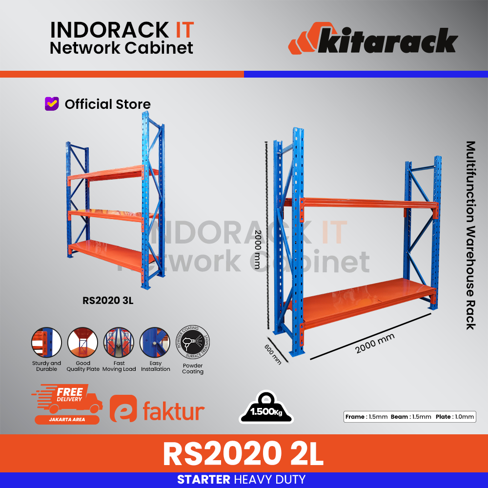 RS2020 Rak Gudang 2lvl/Susun Rak Warehouse Tinggi 2meter
