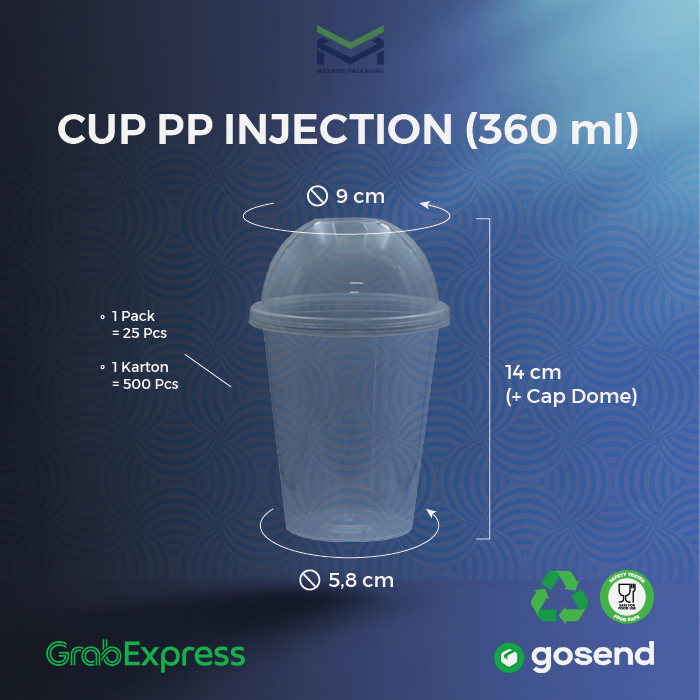 500 Pcs - Thinwall Cup Injection 360ml Tebal - 12oZ Datar - Cup + Tutup