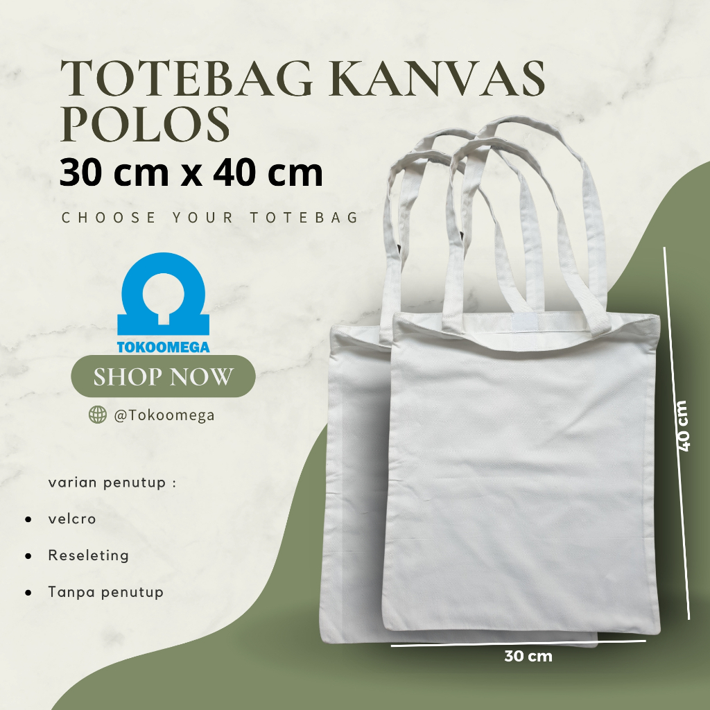Totebag Kanvas Polos Kanvas Putih Ukuran 30 x 40 Cm