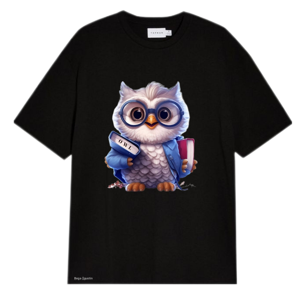 Kaos Distro Pria Wanita Motif Owl Burung Hantu - Katun