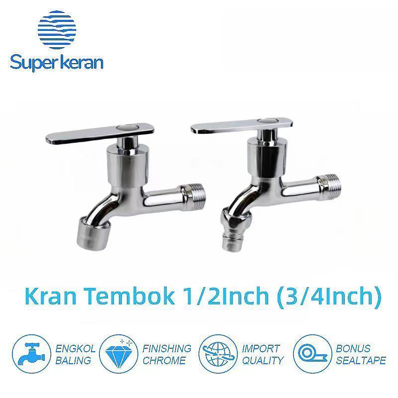 Kran Tembok 1/2Inch Kran Air 3/4Inch Kran Kamar Mandi Kran Wastafel Kran Taman Chorme