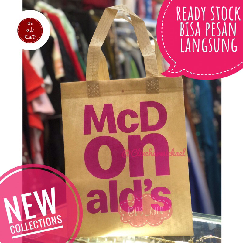 Tote Bag tas belanja Mcd Mcdonalds shopping bag murah asli besar medium hitam cream coklat ready sto