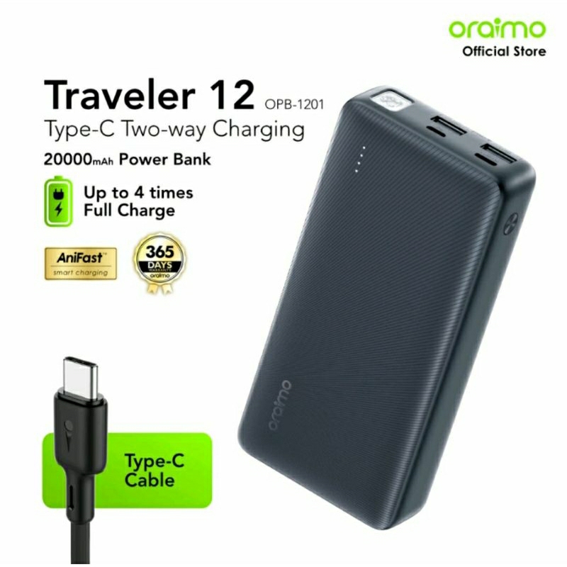 Powerbank Orginal ORAIMO TRAVELER OPB-1201 20000MAH 2.4A + Lamlu Center